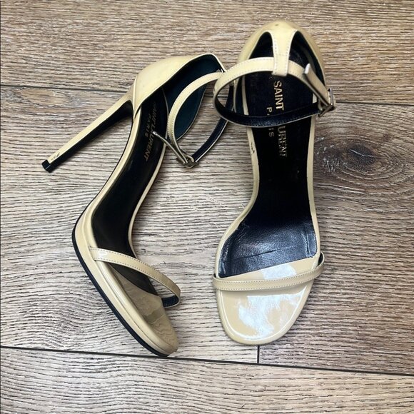 Saint Laurent Shoes - Saint Laurent Jane 105 Beige Patent Leather Heels